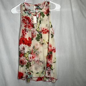 Orange Creek Sheer Keyhole Sleeveless Floral Blouse Shirt New S